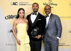 Tessa Thompson, Michael B. Jordan and Ryan Coogler at the 39th American Cinematheque Awards held at The Beverly Hilton on November 20, 2025 in Los Angeles, California.