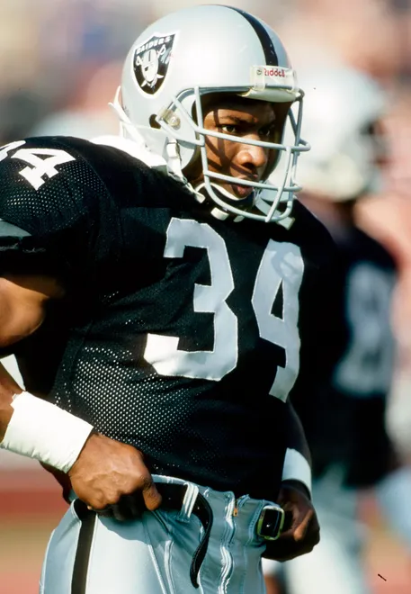 Nov 25, 1990; Los Angeles, CA, USA; FILE PHOTO; Los Angeles Raiders running back (34) Bo Jackson against the Kansas City Chiefs at Los Angeles Memorial Coliseum. Mandatory Credit: USA TODAY Sports