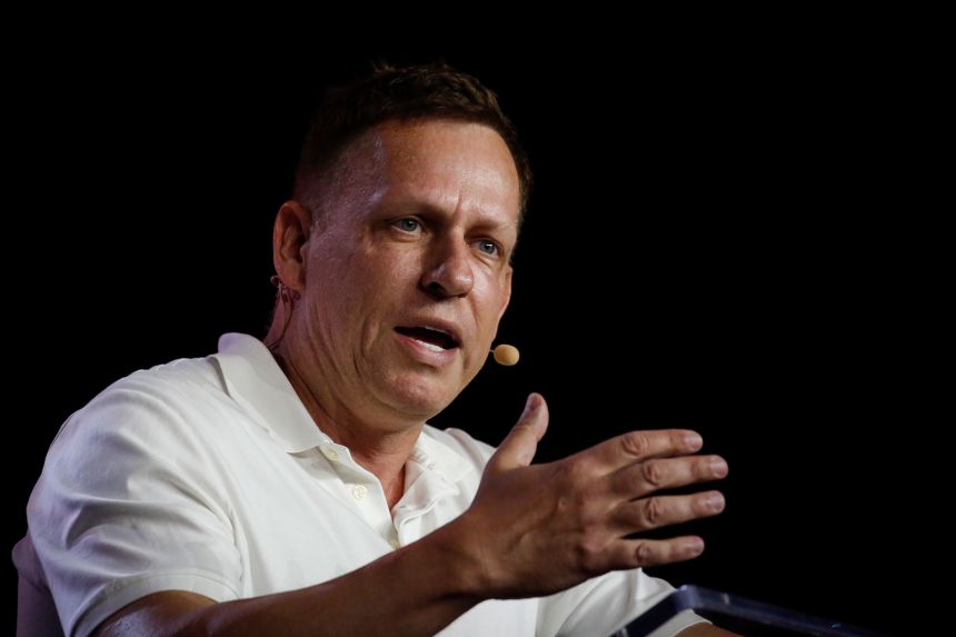 Palantir co-founder Peter Thiel speaks during the Bitcoin 2022 Conference in Miami, Florida, on April 7, 2022.