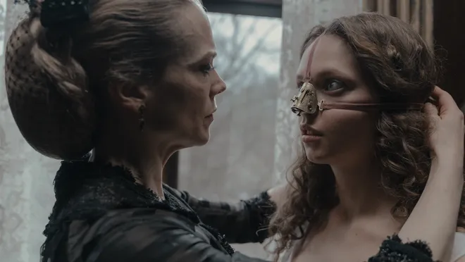 Elvira (Lea Myren, right, with Ane Dahl Torp) will do anything to be beautiful enough for the prince in the body-horror fairy tale