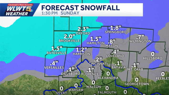 A trace to 2 inches possible for areas across Cincinnati