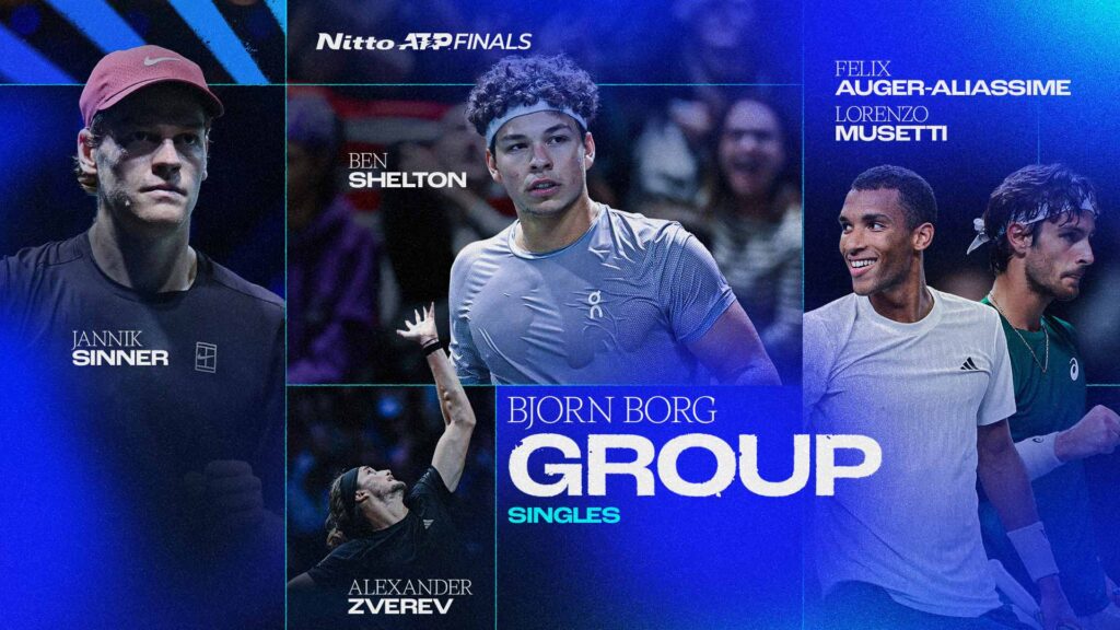 Jannik Sinner, Alexander Zverev, Ben Shelton and Felix Auger-Aliassime or Lorenzo Musetti are in the Bjorn Borg Group.