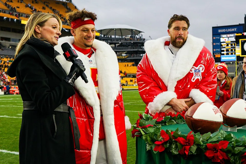 Mark Alberti/Icon Sportswire via Getty Patrick Mahomes and Travis Kelce of the Kansas City Chiefs play on Christmas Day in December 2024.