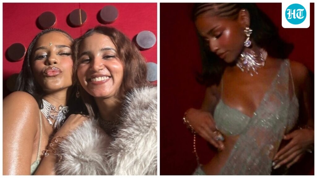 Tyla wows in glittering bindi and saree-inspired look hand-stitched by her ‘twin’ Nancy Tyagi during India visit. Pics