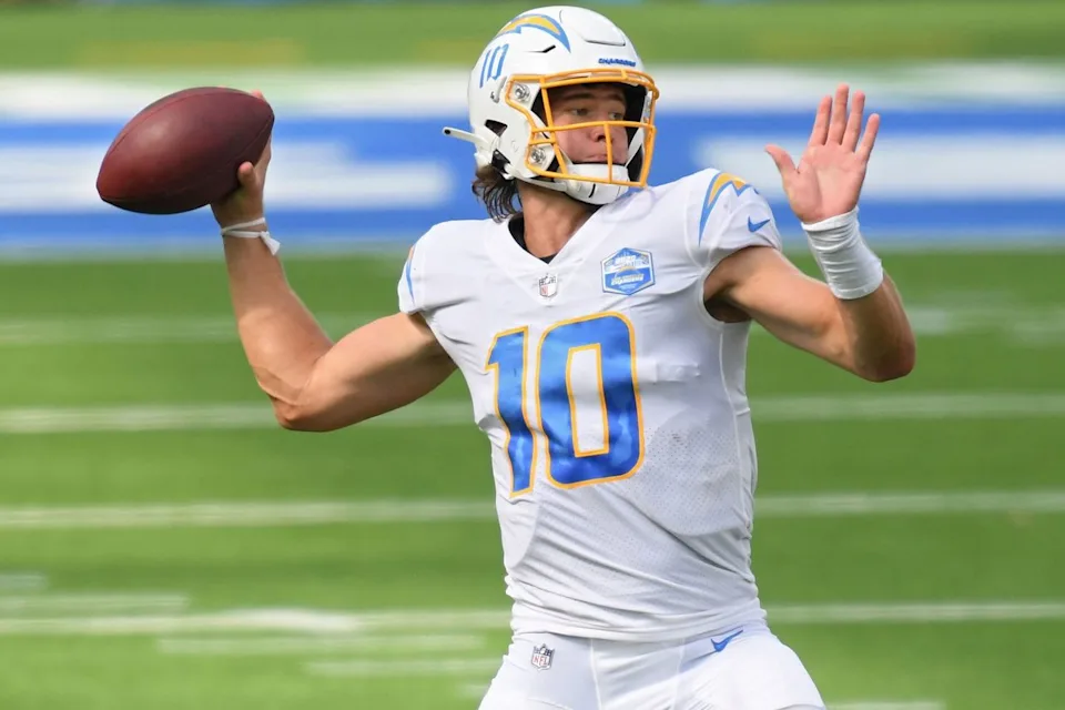 Harry How/Getty Justin Herbert #10 of the Los Angeles Chargers.