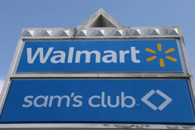 Sam's Club and Walmart signs near a store on July 7, 2025 in Miami, Florida.