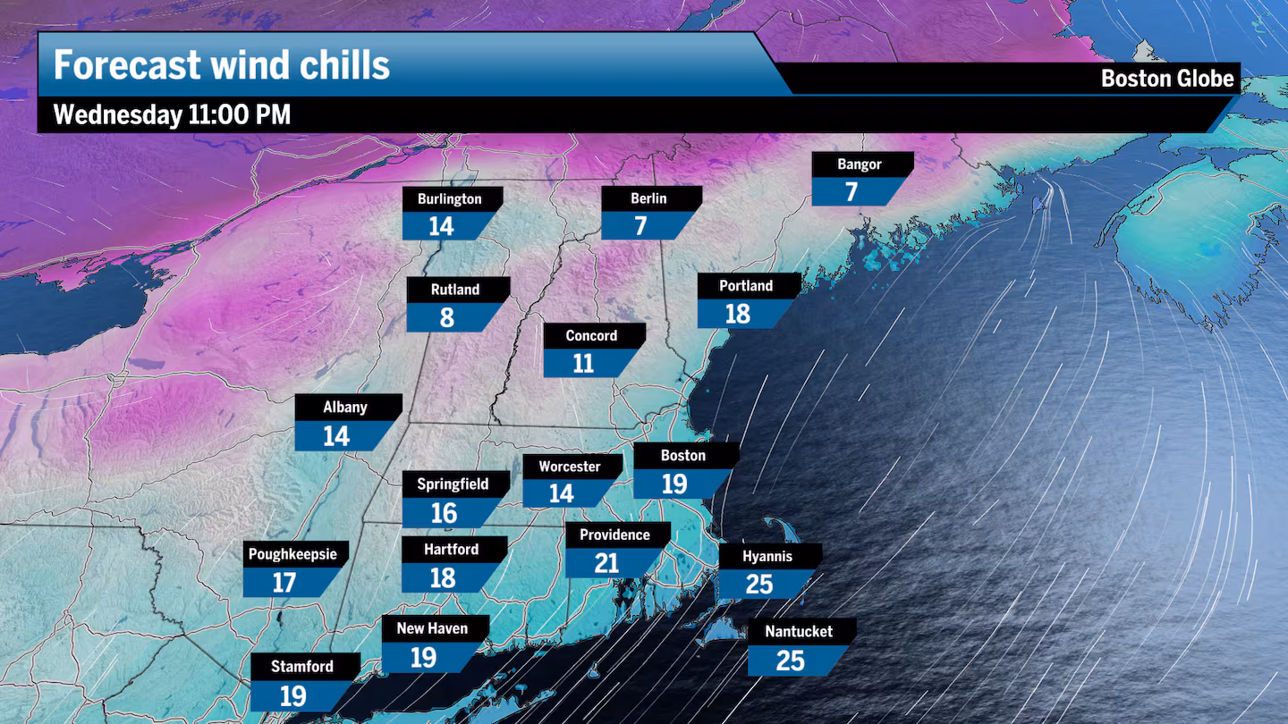 The forecast wind chills for late Wednesday night, New Year's Eve.