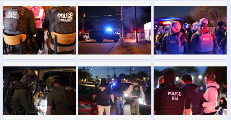 On Dec. 5, ICE Homeland Security Investigations Arizona and federal partners executed 16 criminal federal search warrants targeting nine restaurants and seven associated stash houses in Tuscon, Arizona and the surrounding region. The operation was part of a multiyear investigation into a transnational criminal organization involved in labor exploitation, tax violations, and immigration violations. 46 illegal aliens were arrested including those with previous arrests for sexual assault and illegal re-entry--