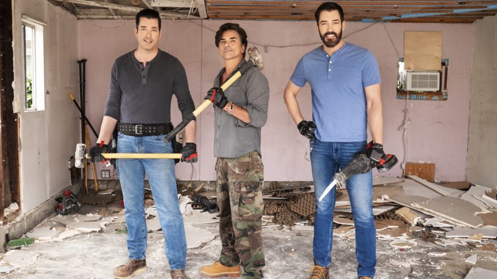 Jonathan Scott, John Stamos, and Drew Scott on the December 28, 2025, episode of HGTV