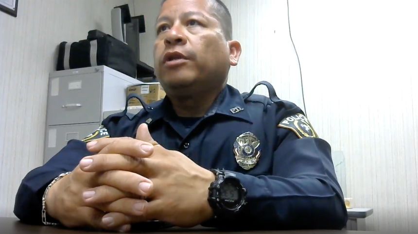 Adrian Gonzales speaks during an interview with investigators.