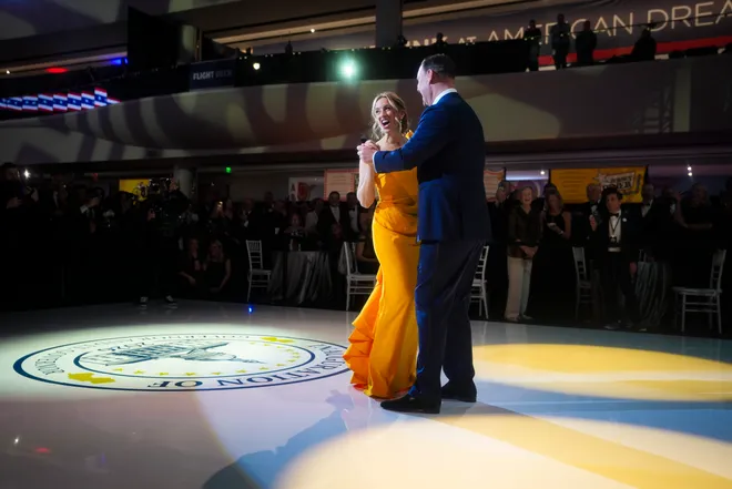 New Jersey Gov. Mikie Sherrill dances with her husband, Jason Hedberg, at Sherrill's inaugural governor's ball at the American Dream Mall, Jan 20, 2026, East Rutherford, NJ, USA.