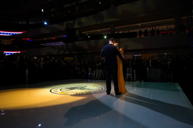 Gov. Mikie Sherrill dances with Jason Hedberg at Sherrill's inaugural governor's ball at the American Dream Mall, Jan 20, 2026, East Rutherford, NJ, USA.