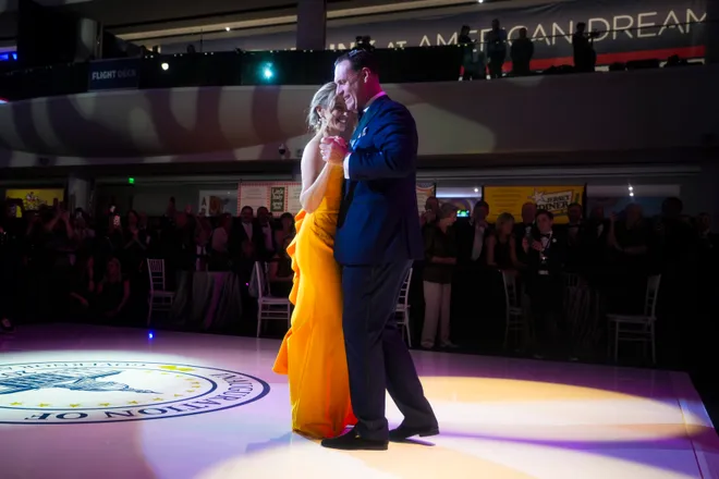 Gov. Mikie Sherrill dances with Jason Hedberg at Sherrill's inaugural governor's ball at the American Dream Mall, Jan 20, 2026, East Rutherford, NJ, USA.