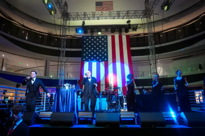 The band performs at Gov. Mikie Sherrill's inaugural governor's ball at the American Dream Mall, Jan 20, 2026, East Rutherford, NJ, USA.