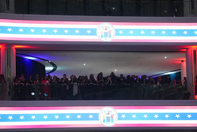 Guests take photos during Gov. Mikie Sherrill's inaugural ball at the American Dream Mall, Jan 20, 2026, East Rutherford, NJ, USA.
