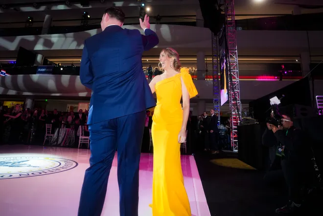 Gov. Mikie Sherrill and Jason Hedberg leave the dance floor at Sherrill's inaugural governor's ball at the American Dream Mall, Jan 20, 2026, East Rutherford, NJ, USA.