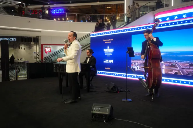 A performer sings at the American Dream Mall for Gov. Mikie Sherrill's Inaugural Ball, Jan 20, 2026, East Rutherford, NJ, USA.