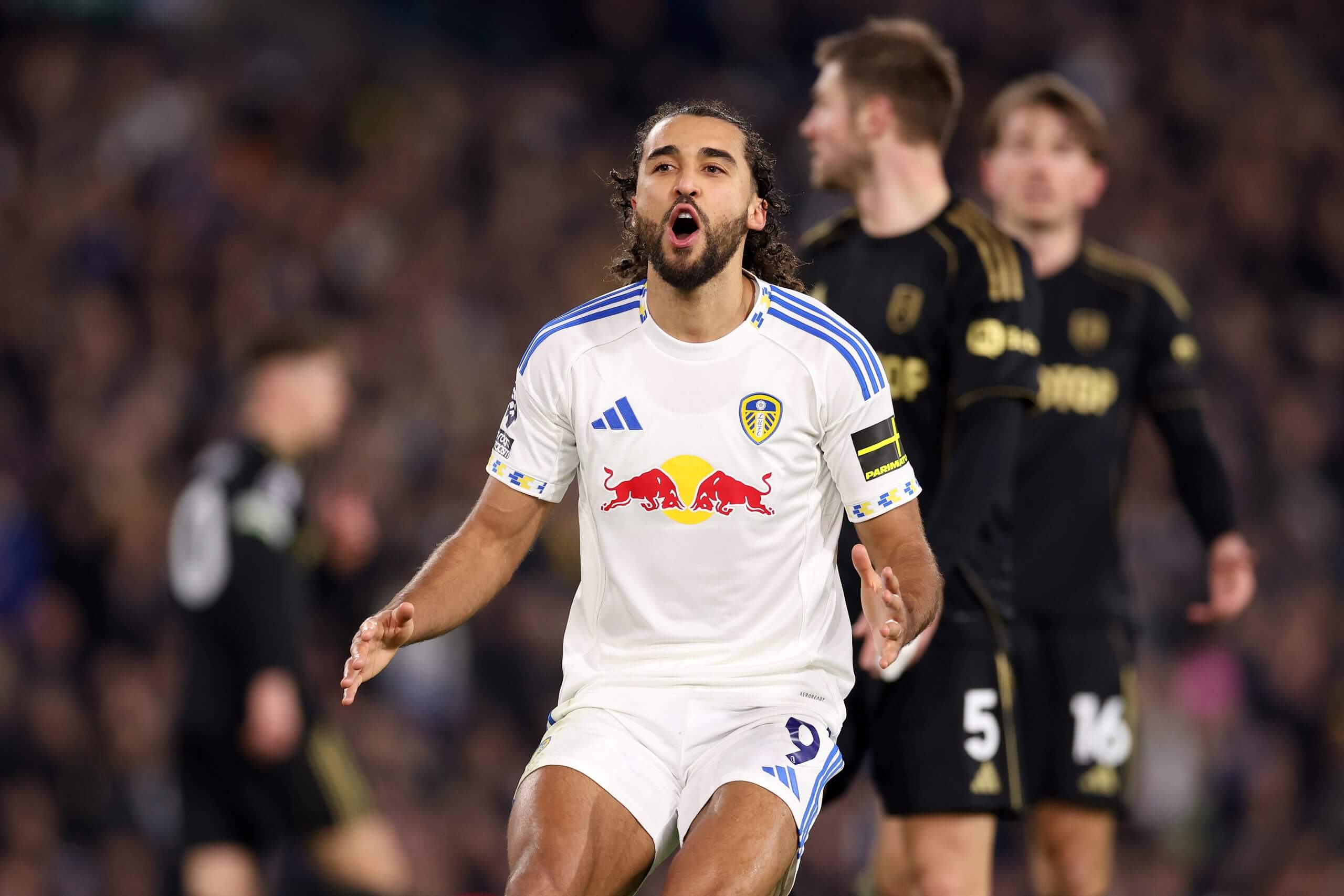 Dominic Calvert-Lewin reacts after missing a chance for Leeds United against Fulham