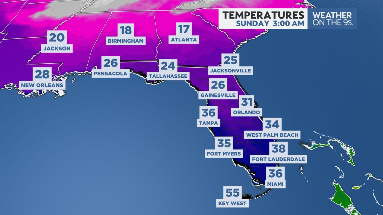 European model showing forecasted temperatures on Sunday at 3 a.m.