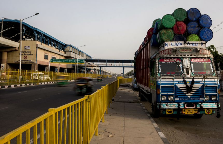 Oil barrels loaded on a truck in Faridabad, India, on June 12, 2022.