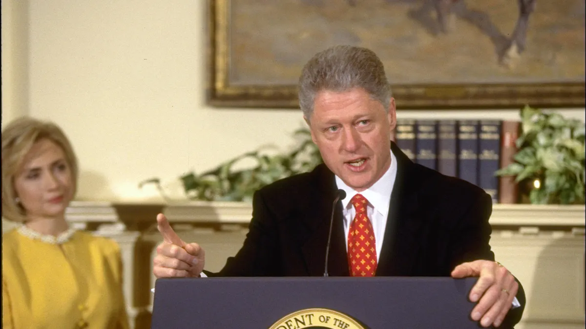 Bill Clinton seen speaking the media