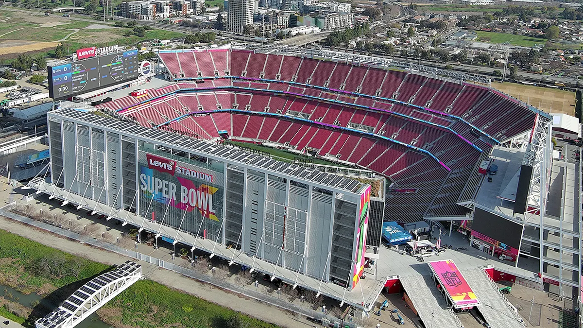 Aerial view of Levi's Stadium, host of Super Bowl 60