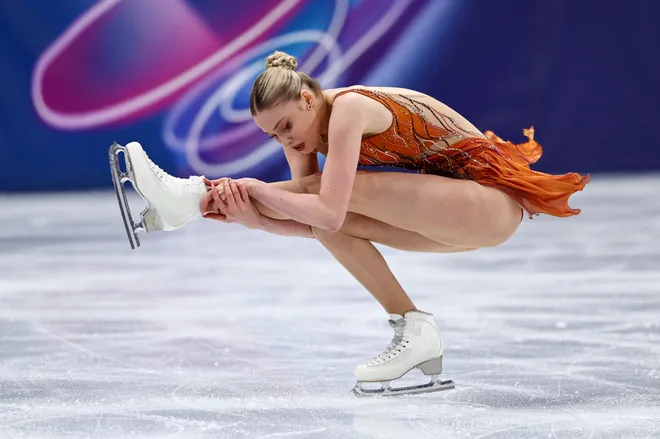 Kimmy Repond of Switzerland performs during the Women's singles figure skating short program on Feb. 17, 2026.