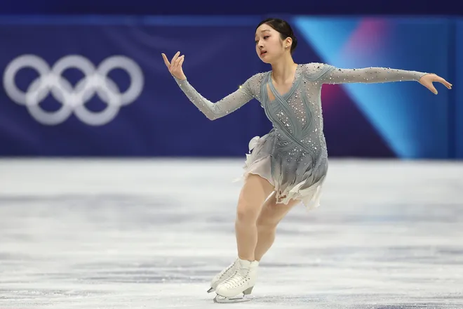 Jia Shin of Team Republic of Korea competes during the Women's singles figure skating short program on Feb. 17, 2026.