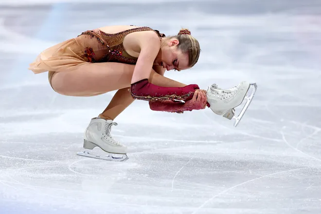 Alexandra Feigin of Bulgaria performs during the Women's singles figure skating short program on Feb. 17, 2026.