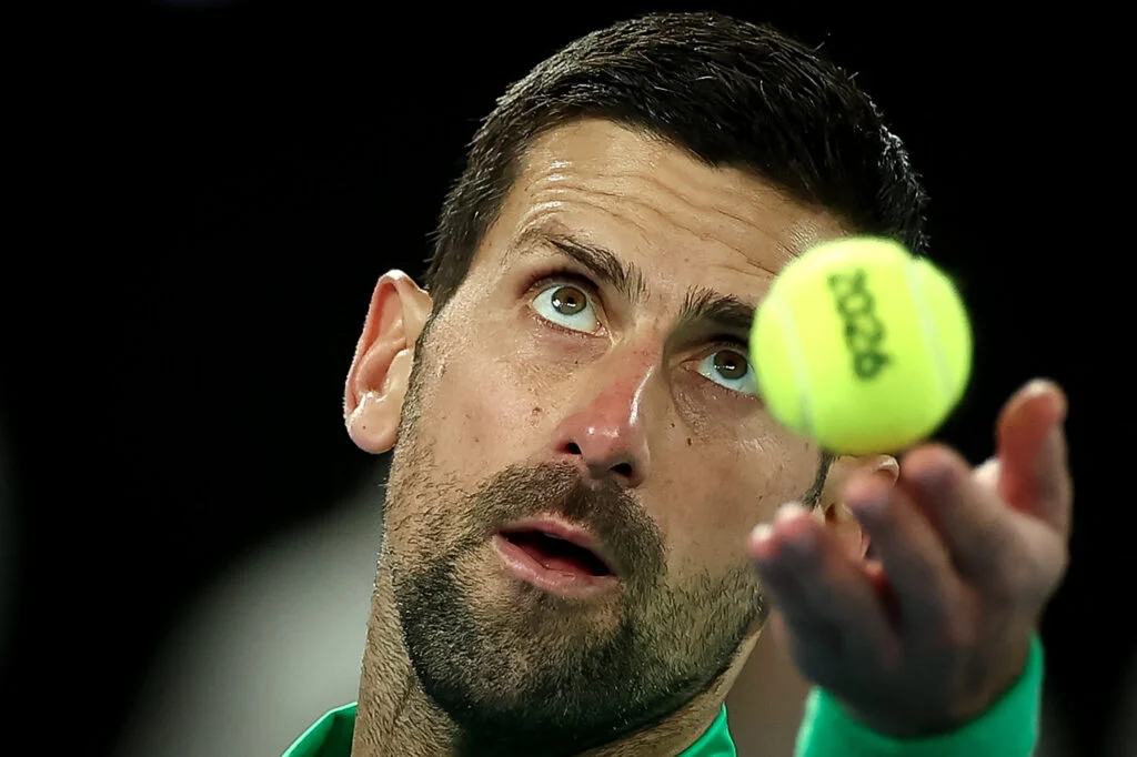 Novak Djokovic of Serbia reacts during a press conference following the Men's Singles Final against Carlos Alcaraz of Spain during day 15 of the 2026 Australian Open at Melbourne Park on February 01, 2026 in Melbourne, Australia.