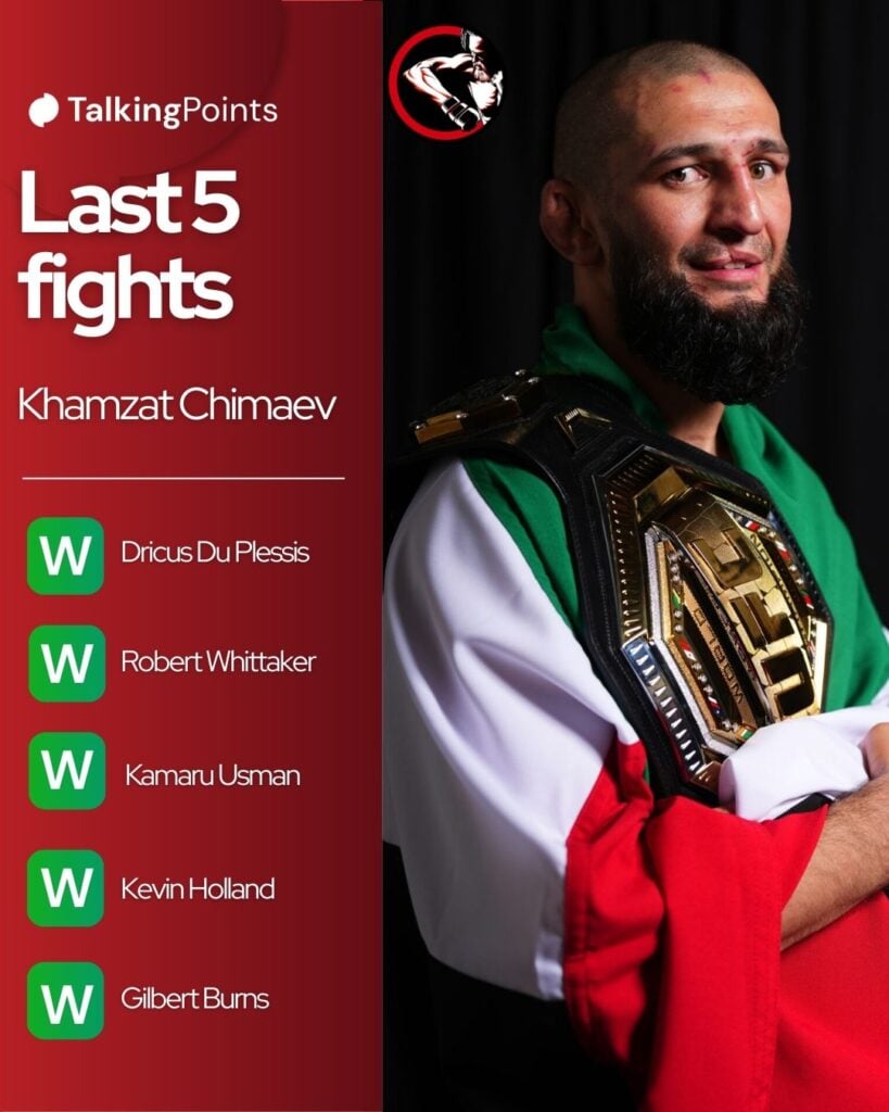 Khamzat Chimaev poses with his UFC middleweight title post-fight at UFC 319