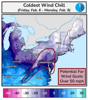 Brutally cold wind chills are forecast for the northeastern U.S. this weekend (Feb. 7-8, 2026).