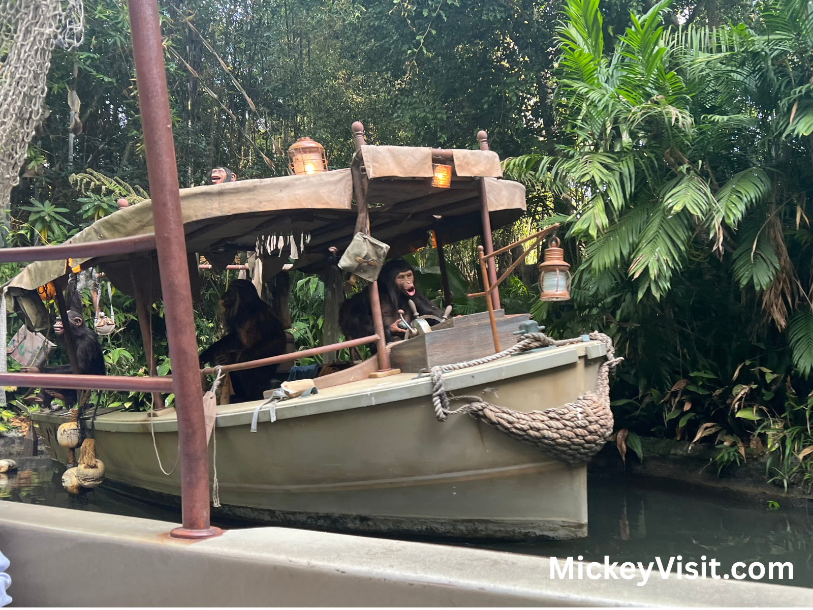 Jungle Cruise boat with a monkey
