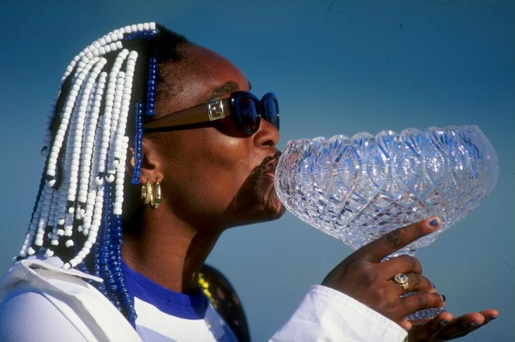 Venus Williams celebrates after winning the 1998 Miami Open
