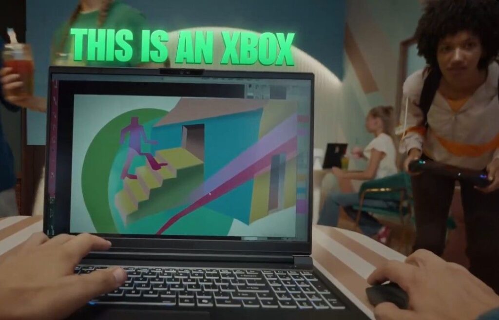 "This is an Xbox" marketing campaign depicting a work laptop, rather than an Xbox or gaming device.