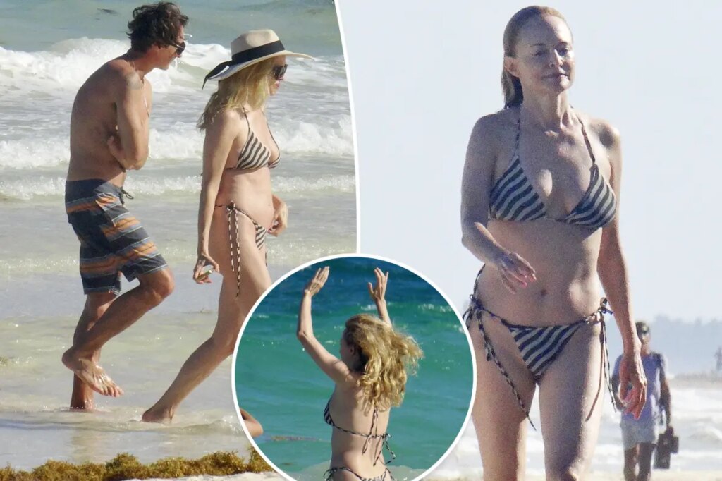 Heather Graham, 56, takes a dip in striped bikini during Mexico getaway