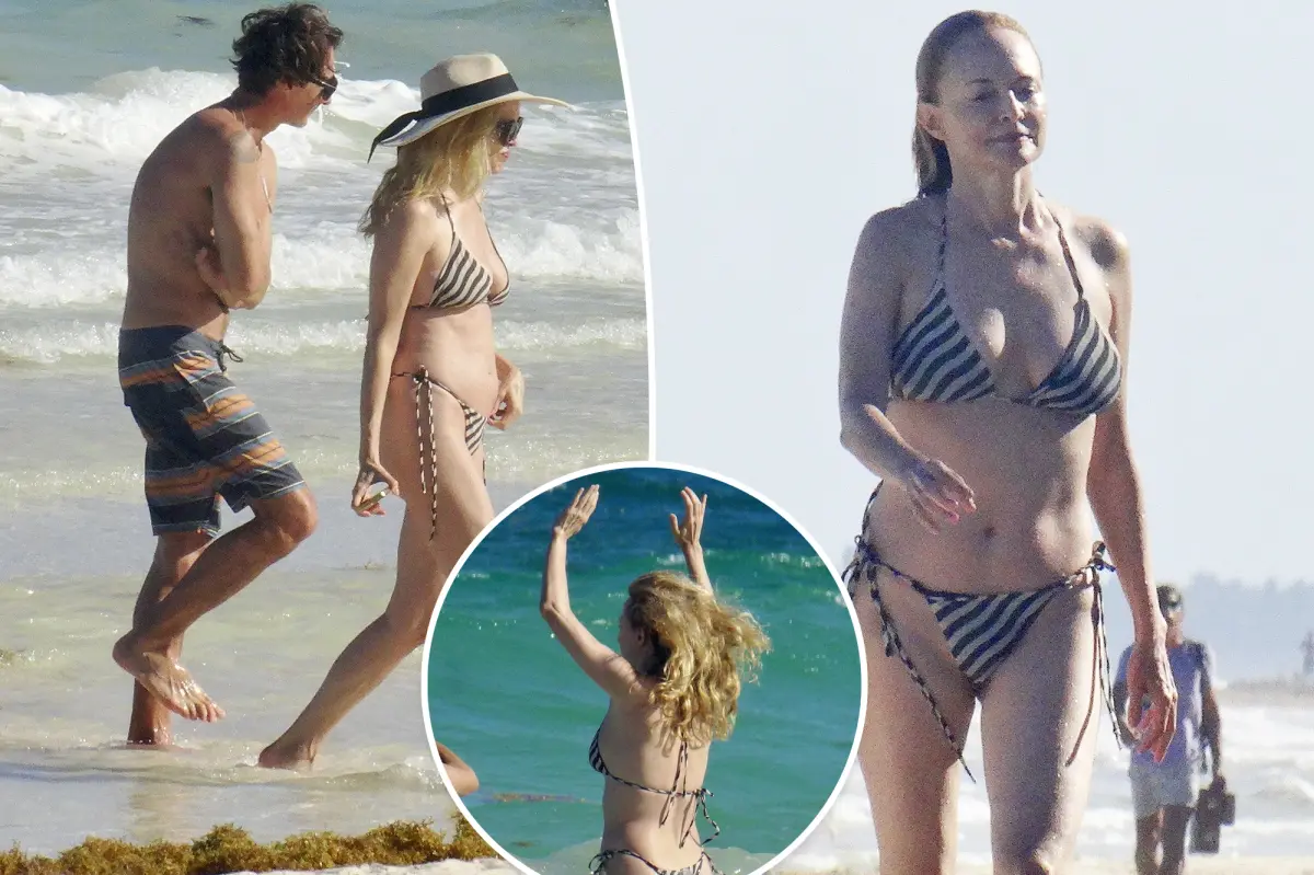 Heather Graham, 56, takes a dip in striped bikini during Mexico getaway