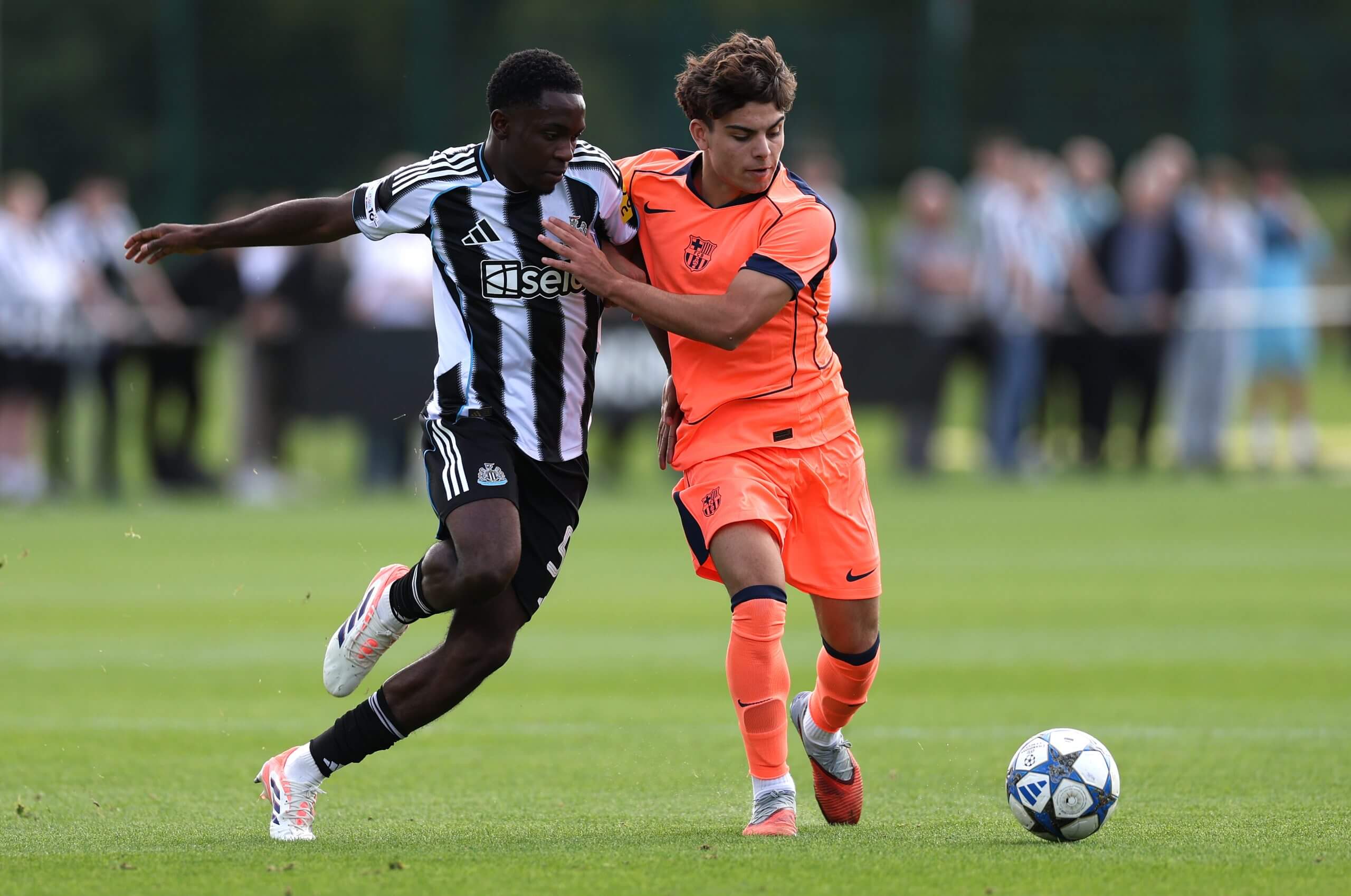 Espart playing for Barca's under-19s against Newcastle earlier this season 