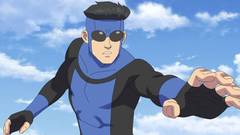 Mark Grayson (Steven Yeun) raises his hand while flying in Invincible