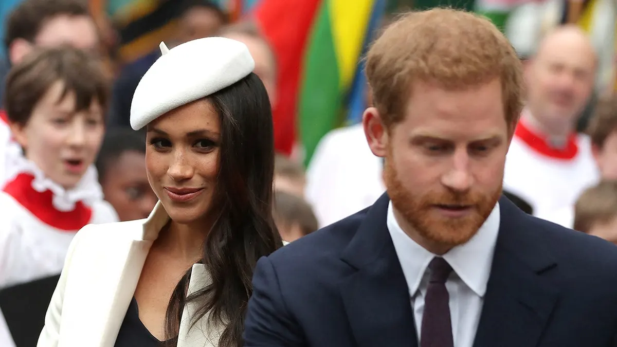 Prince Harry and Meghan Markle leaving Westminster Abbey in London
