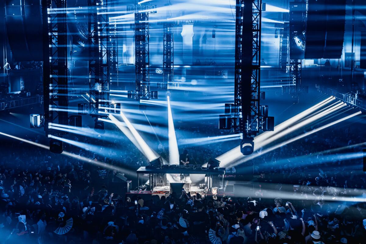 Stage lights and DJ equipment on a platform