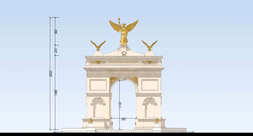 This rendering shows the design for President Donald Trump’s proposed “Triumphal Arch” in Washington, DC.