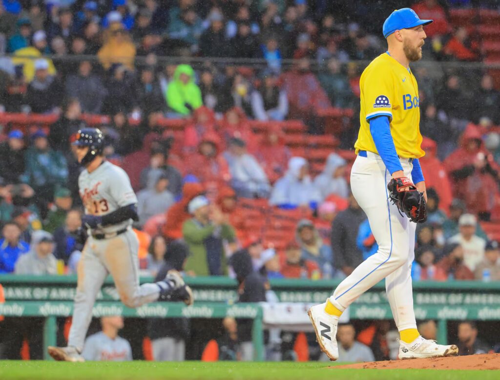 Garrett Crochet had another tough start, allowing five runs in five innings, including a two-run homer to Dillon Dingler (left) .