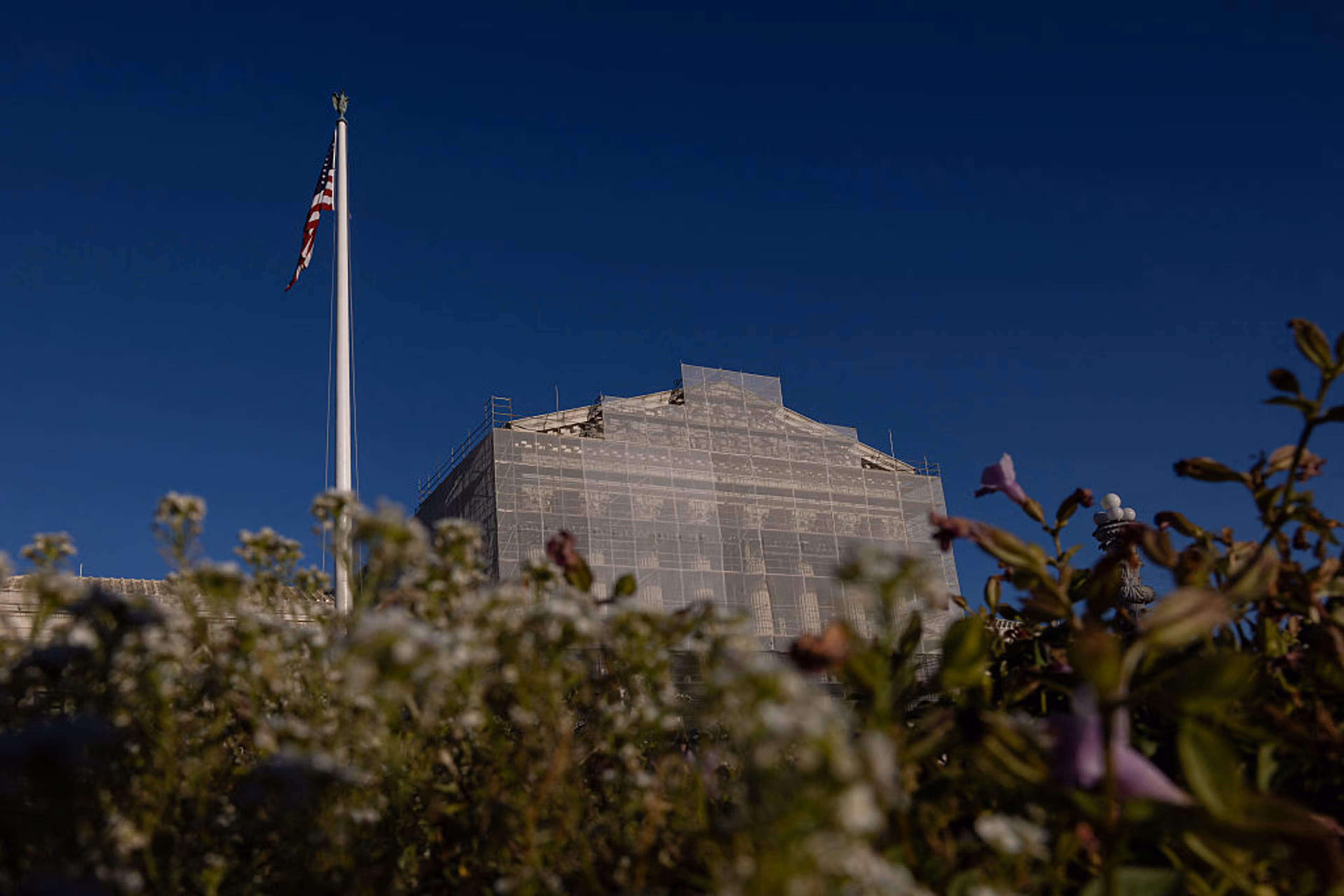 A view of the U.S. Supreme Court as the federal government officially shuts down due to a congressional budget impasse in Washington D.C., on October 04, 2025.