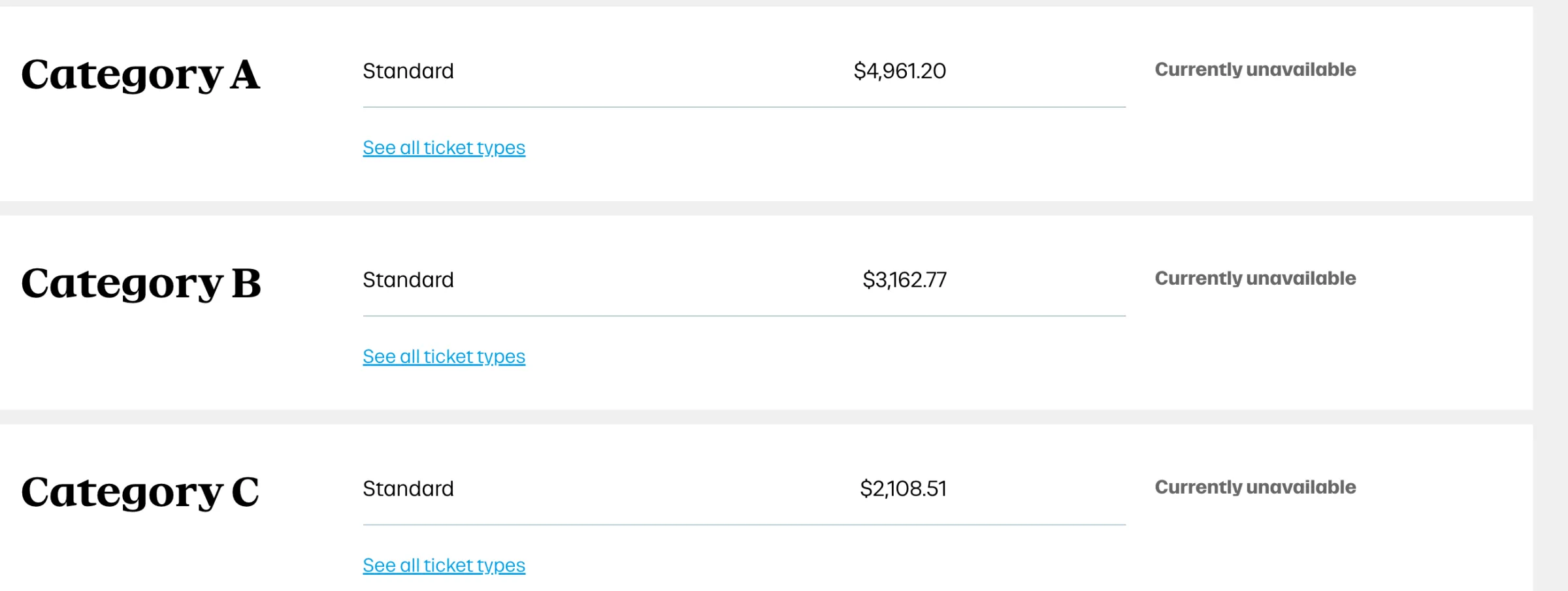 Screenshot of 2028 Olympic ticket selection page for the closing ceremony
