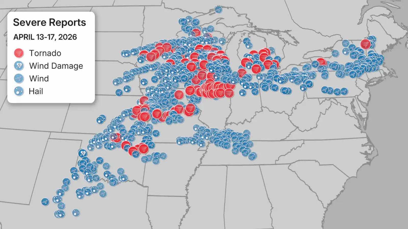 severe weather reports mid april 2026