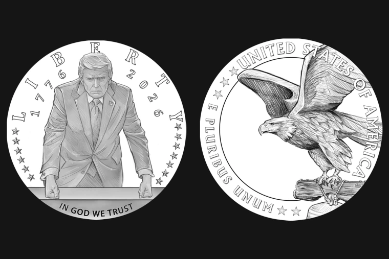 Designs for semiquincentennial gold coins featuring Trump.