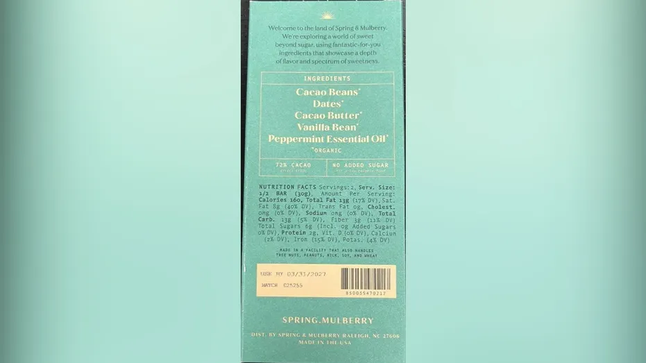Chocolate bars sold nationwide are being recalled over concerns they may be contaminated with salmonella, federal officials said Monday.