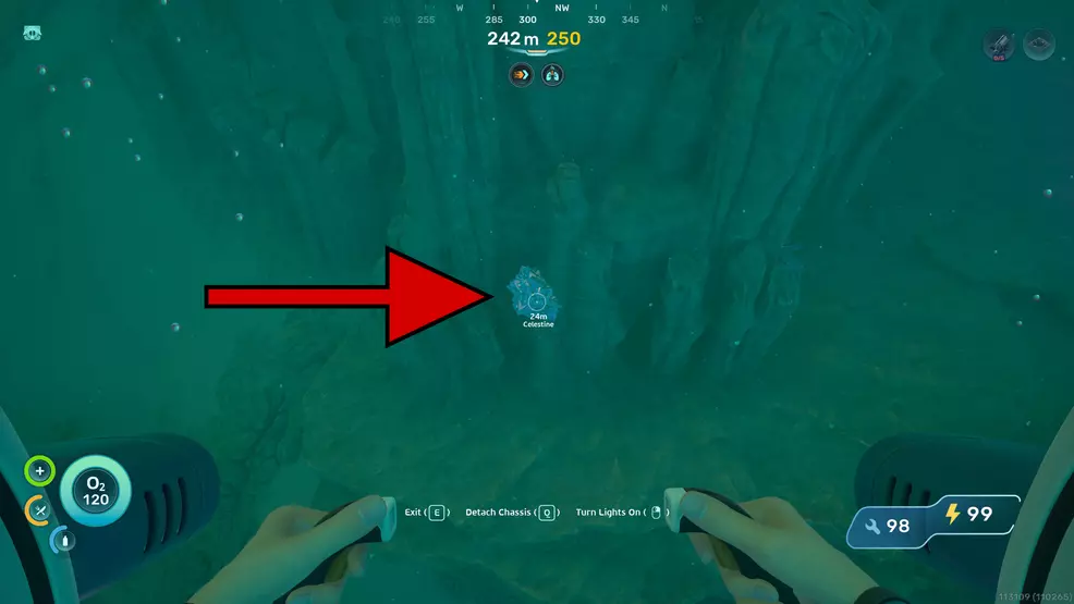 A Celestine crystal growth in Subnautica 2.
