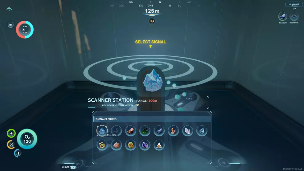 Scanning for Celestine crystals in Subnautica 2.